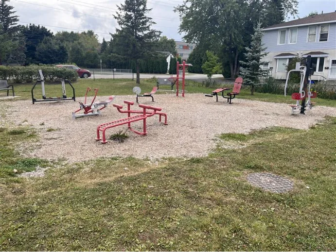 Outdoor exercise equipment at DJ Hancock Memorial Park, Greater Sudbury