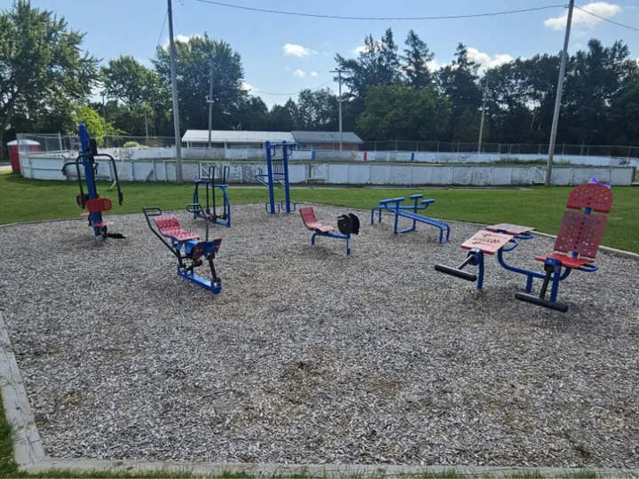 Outdoor exercise equipment at Westmount Community Centre Park, Greater Sudbury