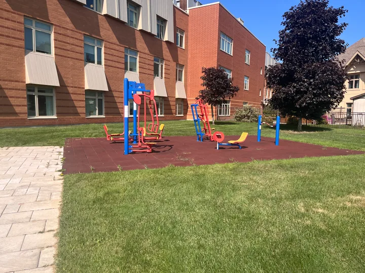 Outdoor fitness equipment at Pioneer Manor.
