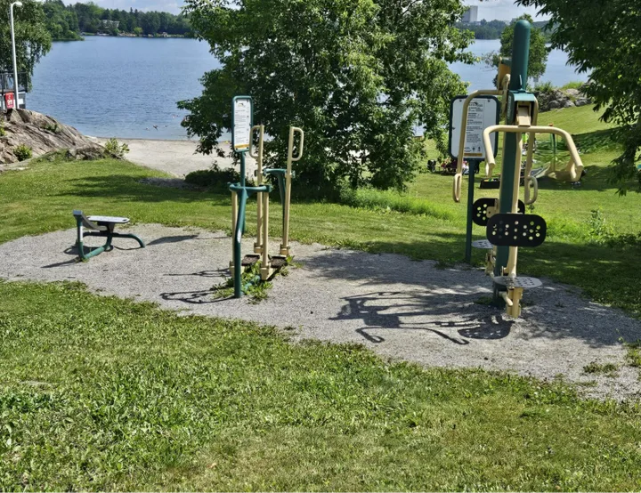 Outdoor exercise equipment at Nepahwin Beach, Greater Sudbury